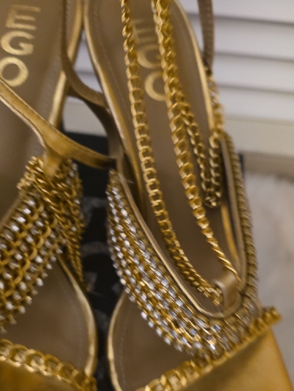 EGO Metallic Gold Chain-Strap Square Toe Heels - Picture 4 of 4